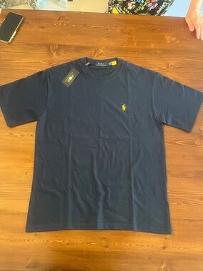 Polo T-shirt by Ralph Lauren in Navy. Short Sleeve Tee with Gold Polo Player